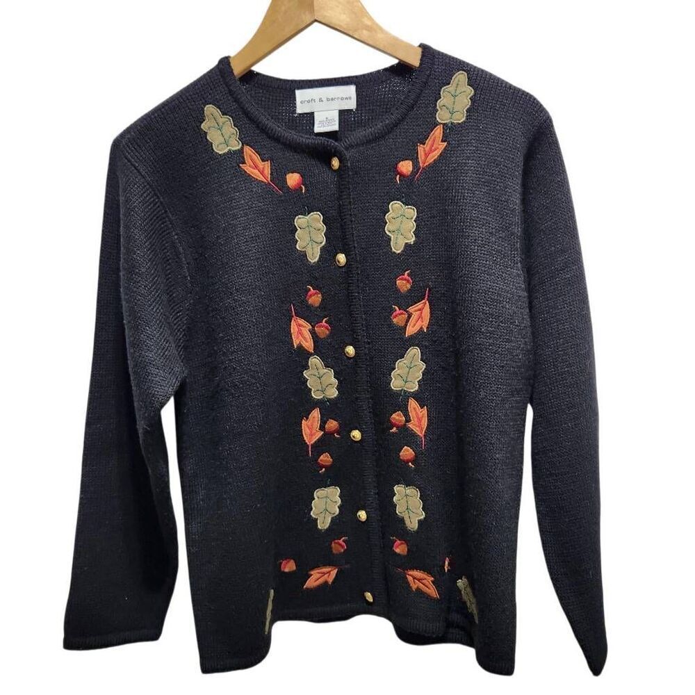 Croft & Barrow fall leaves sweater black green orange small button cardigan